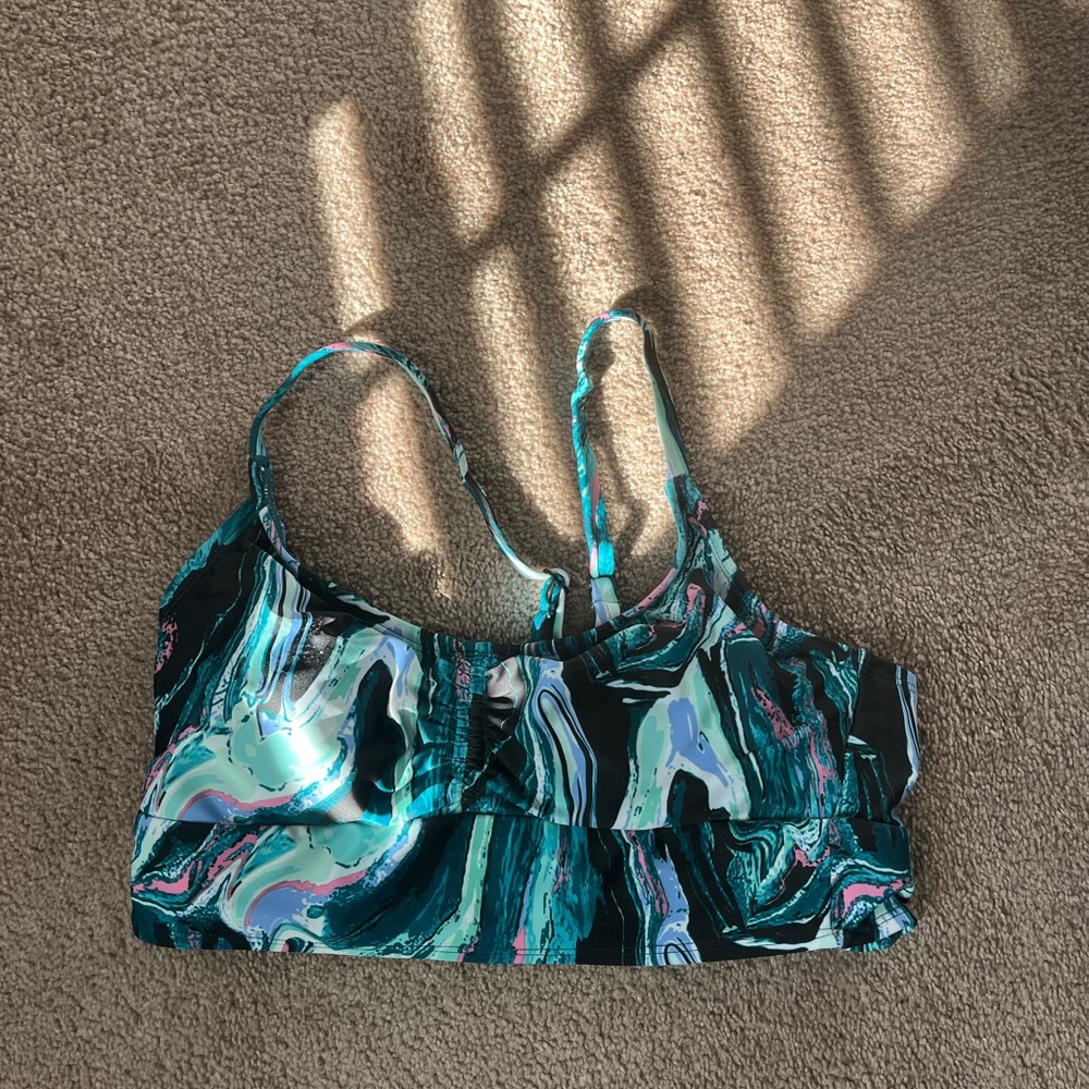 Green and Black Halter Bikini with Ruched Texture